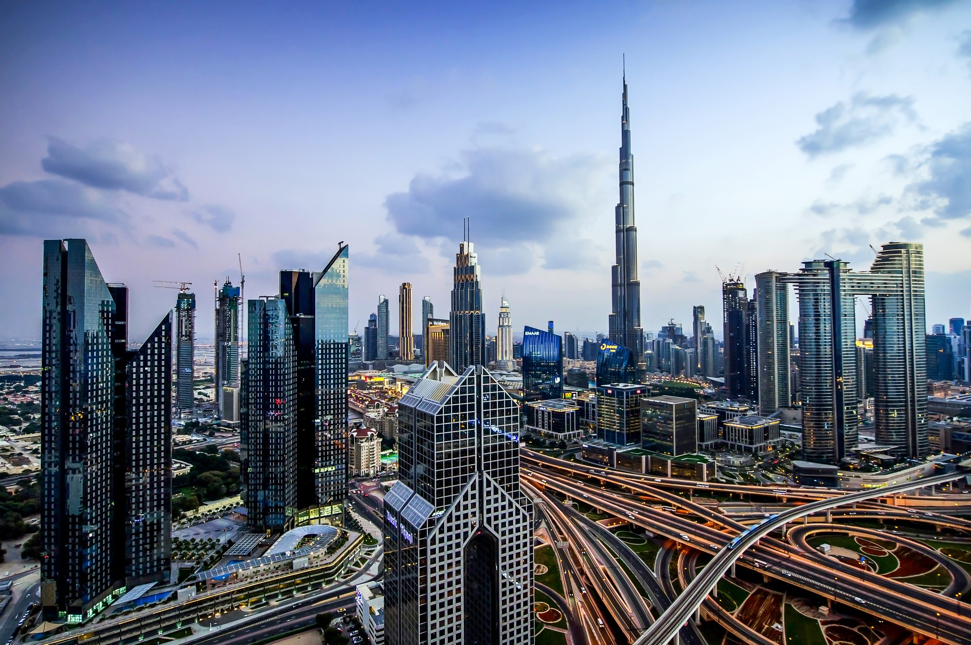 Dubai skyline with cityscape and highways